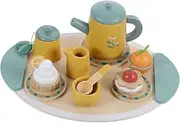 HONMEET Wooden Boys and Girls Tea Set Toy Pretend Play Tea Party Decorations for Girls Realistic Imitation Teapot Cups Set