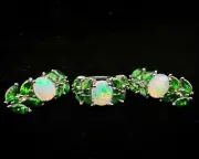 Opal 9x7mm decorate 5x2.5mm with mm Ring Earring sets 925 sterling silver