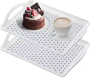 2Pcs Rectangle Anti-Slip Food Serving Tray with Handles, Non Skid Multipurpose Tray for Breakfast Food Drink Trays (White)