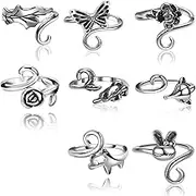 8pcs Knitting Crochet Loop Ring,0.79 Inch Width Adjustable Finger Crochet Hook with Box, 8 Styles Yarn Guide Ring Tension Holder Crafts Accessories for Mother Grandma Gifts