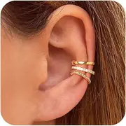 [Funsanny] Gold Earrings Clip on Earrings Cartilage Earrings for Women Ear Cuffs for Women Non Piercing Sterling Silver Cuff Earrings 14K Gold Cubic Zirconia Huggie Hoop Earring Gold Jewelry Set