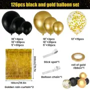 126X Black Gold Balloons Arch Garland Kit Metallic Gold and Black Balloon Decor₡