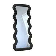 Best World 160cm x 60cm Wavy Teddy Velvet Full Length Mirror Black Frame