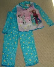Disney Frozen Elsa, Anna,Olaf & Sven Ruffled Trim Flannel Type Pajamas 10/12 NWT
