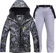 [7HAHA3] Men's Ski Suit Hooded Raincoat Coat Snowboard Jackets & Pants Outdoor Waterproof Windproof Snowsuit