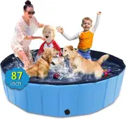 Foldable Dog Pool, 87" X 14" Large Kiddie Pool with Hard Plastic, Non-Slip Dog B