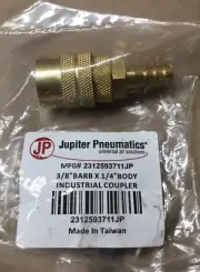 Jupiter Pneumatics Industrial Coupler - 3/8"BARB X 1/4"BODY - 2312593711JP - NEW