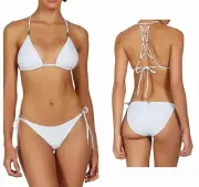 VIX PAULA HERMANNY NWT $236 White Lucy Triangle Top w/Tie Side Full Bottom Set M
