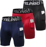 [Yuerlian] Mens Running Compression Shorts Workout Shorts Spandex Gym Training Exercise Quick Dry 3 Pack