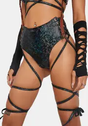 [J Valentine] Black Broken Lace-Up Metallic High-Cut Shorts