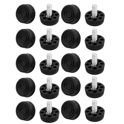 M8 x 18mm Furniture Table 8 Holes Base Adjustable Leg Leveling Foot Black 20pcs