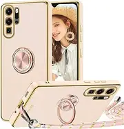 [TVVTPU] Mobile Phone Chain for Huawei P30 Pro, Case with Strap, Mobile Phone Case with 360° Ring Stand, Shockproof, Scratch-Resistant, TPU Bumper Protective Case with Cord for Hanging, Galvanised Case
