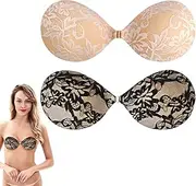 [Voxshe] Pack of 2 self-Adhesive Bra, Strapless lace Bra, Reusable Sticky Bra, Invisible self-Adhesive Bra for Backless Evening Dress, Black + Nude
