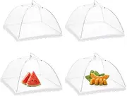 Wocst 17" x 17" Large Pop up Mesh Screen Food Cover Tents，Reusable and Collapsible Outdoor Picnic Food Covers Mesh (White Set of 4)