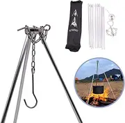 Rayeeley Portable Mini Camping Tripod Campfire Cooking Dutch Oven Tripod Adjustable Tripod Cooker Campfire Grill Stand Tripod Set Cooking Lantern Hanging Pot Holder with Storage Bag