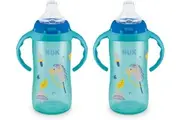 NUK Large Learner Cups 8+ Months Boys Blue BPA Free Leak & Spill Proof Bottles 2x300ml