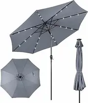 Costway 3m Solar Powered LED Lighted Patio Umbrella, Table Market Umbrella with Tilt and Crank, Outdoor Umbrella with 8 Sturdy Ribs for Garden, Deck, Backyard & Pool