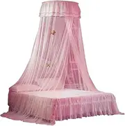 SaZaK Universal Dome Bed Canopy Single Entrance Fine Mesh Bed Net Lace Curtain Princess Style Bedroom Decoration Easy Installation Pink