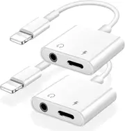 2 Pack Lightning to 3.5mm Splitter 2in1 Headphone Audio Adaptor AUX Headphone Jack Charger For iPhone