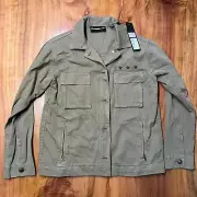 NEW The Kooples Womens Denim Sandy Zip Military Jacket Army Green 1 Small C20