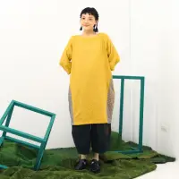 在飛比找momo購物網優惠-【MOSS CLUB】雙層紗棉布圓領八分袖洋裝(藍 黃)