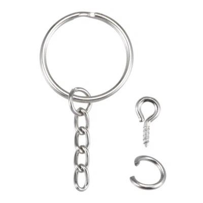 Split Key Ring with Chain w Jump Ring Connector, w Small Screw Eye Pins 20Pcs