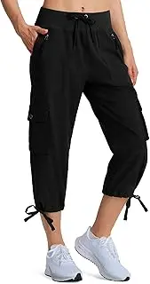 [Ksmien] Women's Lightweight Hiking Capris Loose Fit Casual Capri Pants with Zipper Pockets Ladies Baggy Cargo Pants