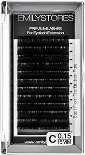 (15MM) - EMILYSTORES Eyelash Extensions 0.15mm Thickness C Curl Length 15mm Silk Mink Fake Eye Lashes In One Tray