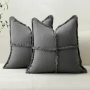 Set of 2 Decorative Linen Fringed Throw Pillow 21" x 21" (Pack of 2) Grey