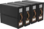 SUNAYOF 4 Pack Bed Sheet Organizers and Storage (King Queen Size), Linen Closet Organizers with Window and Label, Foldable Storage Box Container for Bedding Clothes Blankets (Black)
