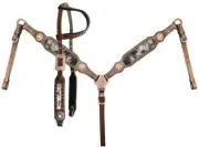 Showman Horse Headstall and breast collar with blue beaded inlay