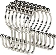 Shower Curtain Hooks, Goowin Shower Curtain Rings, Brush Nickel Shower Curtain Hooks Rust Proof, Smooth Glide Metal Shower Curtain Rings, Double Shower Hooks for Shower Curtain, 12 Pack (Nickel)