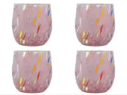 Set of Four 4 Murano Glass Drinking Art Tumbler Pink Multi Millefiori