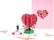 Pop Up Wedding Card 3D Anniversary Card Greeting Cards for Her Him Husband Wife with Envelope and Blank Note (Heart-shaped Cherry Blossom)