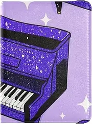 [Amooorous] Fake Glitter Cartoon Music Piano Purple Leather decorative passport holder for travel Travel Documents Organizer Protector Passport Case Waterproof, Fake Glitter cartoon music piano purple, 1 size