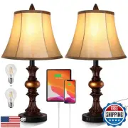 Touch Control Traditional Table Lamp Set of 2, Vintage Bedside Lamps with Dua