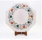 12" Marble Side Table Top Inlaid Semi Precious Stones Floral Handmade Arts Works