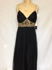 Aidan Mattox Beaded Waist Chiffon Gown Dress 4 Black NWT $420 #054430010