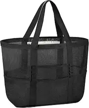 [Generic] Mesh Beach Bag, Large Tote Bag Beach with 8 Pockets, Foldable Swimming Pool Bag - Sandproof, Waterproof Vacation Essential
