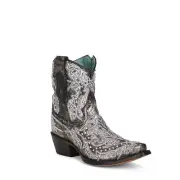Corral Ladies Black & White Crystal Embroiders Snip Ankle Boots C3923
