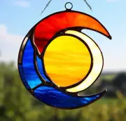 SOLAR ECLIPSE Twilight Sun & Moon Phase Stained Glass Celestial SUNCATCHER Gifts