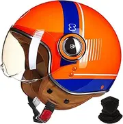 Open Face Motorcycle Helmet for Adults, Retro Half Helmet 3/4 Adults Scooter Helmet, ECE Approved with Sun Visor Motorcycle Moped Helmets