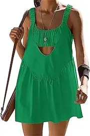 [LOFAAC] Women Y2K Tennis Dress Built-in Bra and Shorts Workout Sleeveless Cut Out Athletic Golf Mini Dress Summer Outfits