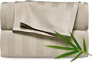 PURE BAMBOO Split King Bed Sheet Set, Genuine 100% Organic Viscose Derived from Bamboo, Soft & Cooling, Double Stitching, Lifetime Quality Promise *Not for Split Top (Split King, Jacquard Sand)