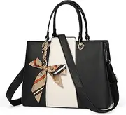 [Lubardy] Top-Handle Handbags Women PU Leather Large Capacity Tote Bag for Women Designer Handbags Waterproof Crossbody with Adjustable Straps Shopping,Traveling, Work,Black+White