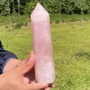 0.92kg Natural Rose Quartz Obelisk Point Quartz Crystal Wand Reiki Tower Decor