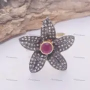 Sterling Silver Natural Ruby Diamond Valentines Engagement Cocktail Ring Jewelry