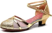 [HOBTEC] Women's Sequins Latin Ballroom Dance Shoes with Closed Toe Modern Tango Dance Shoes Rubber Sole