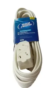 Total Home (CVS) Indoor 8FT White Vinyl Extension Cord, 3 Outlets NEW