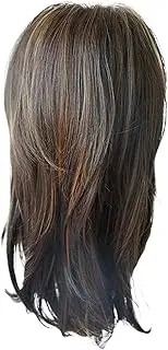 Long Bob Wig, Human Wig with Inclined Bangs, Brown mixed color Human Hair Long Bob for Women Natural as Real Daily Party Cosplay Wigs, Hair